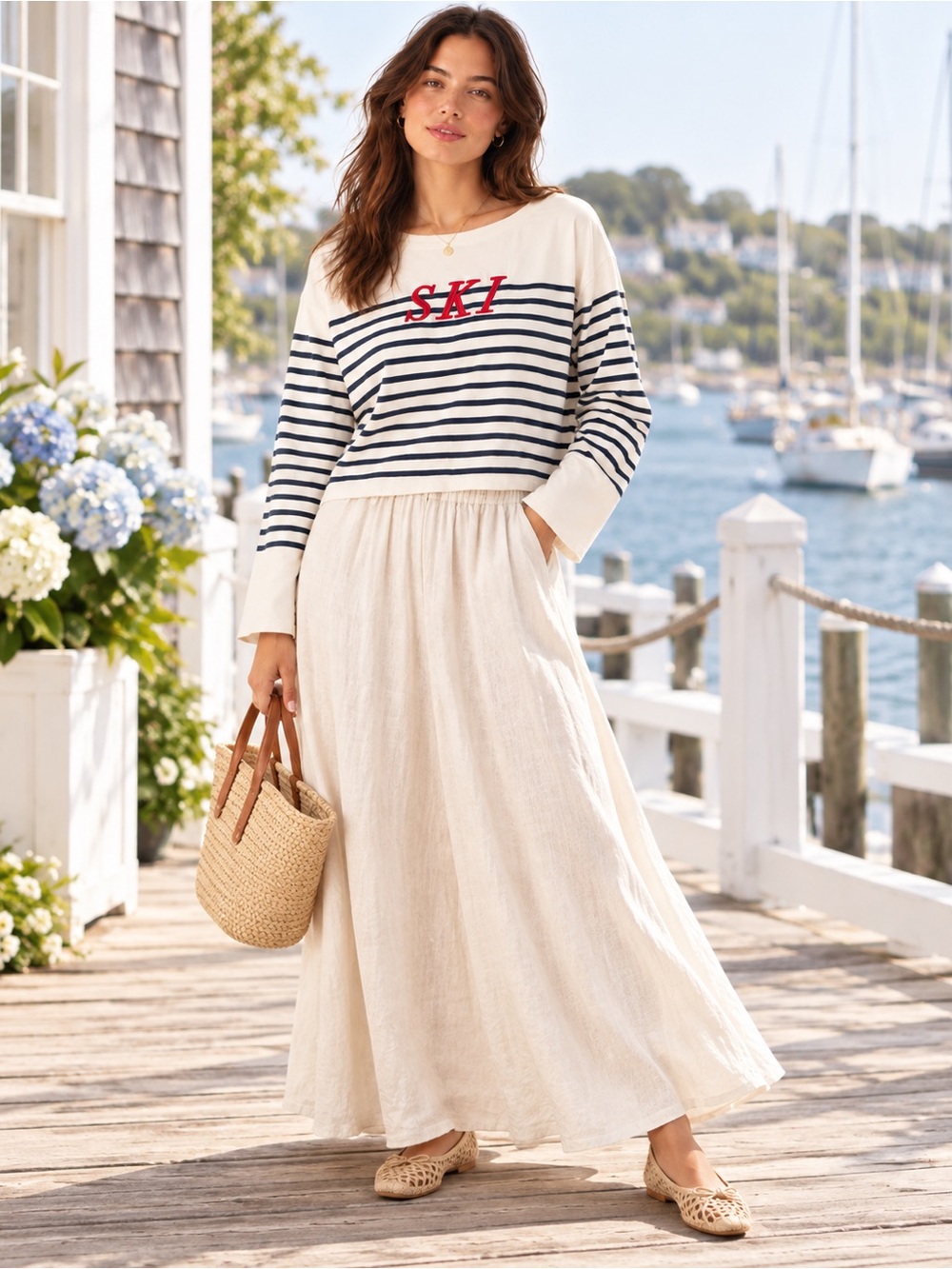 J.Crew NWOT Ski Embroidered Breton Stripe Cotton Long Sleeve Top L